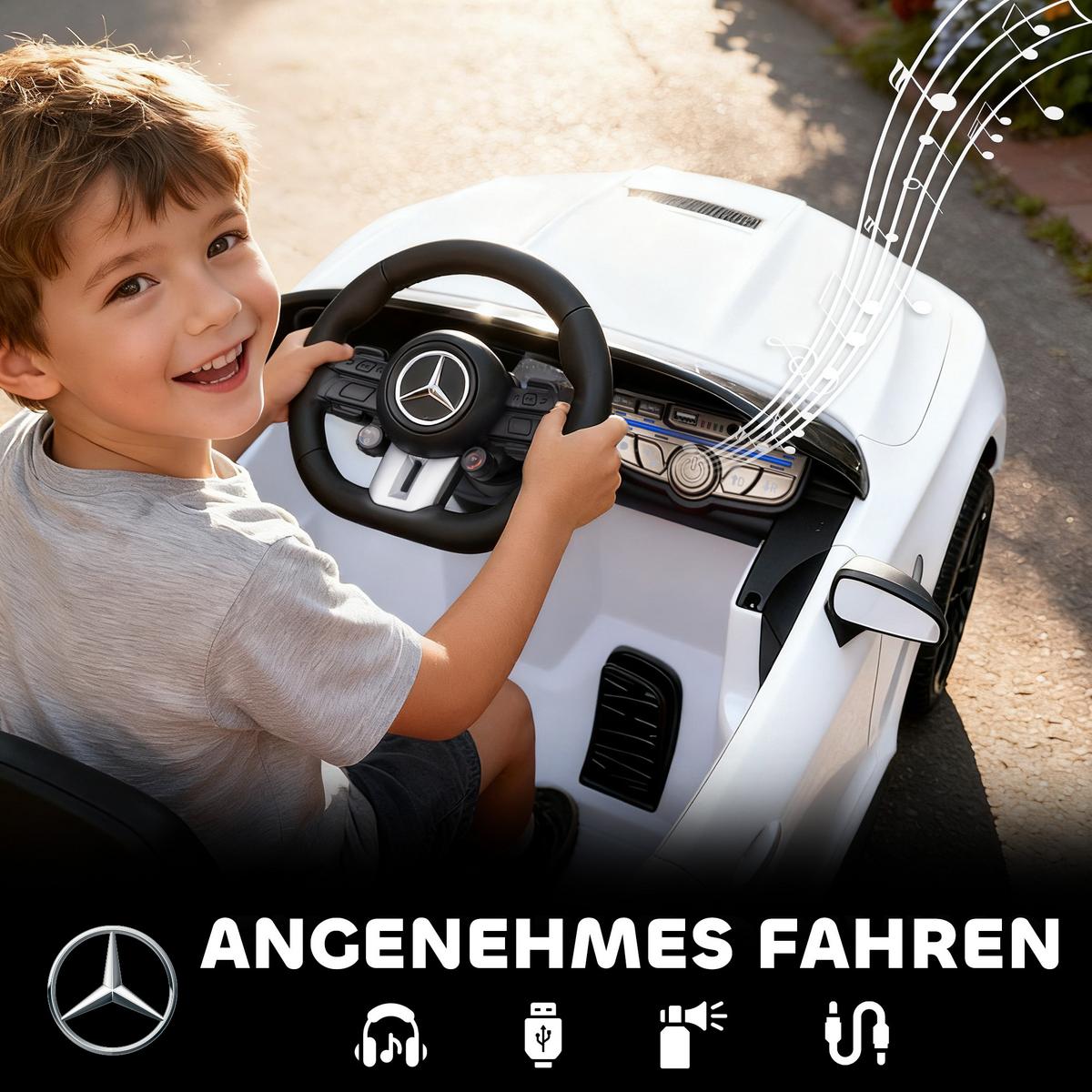 KINDER-ELEKTROAUTO 2 x 12V Kinderauto mit Musik, MP3, Sanftem Start/Stopp - Weiß, Kunststoff (99/55/43cm) - AIYAPLAY