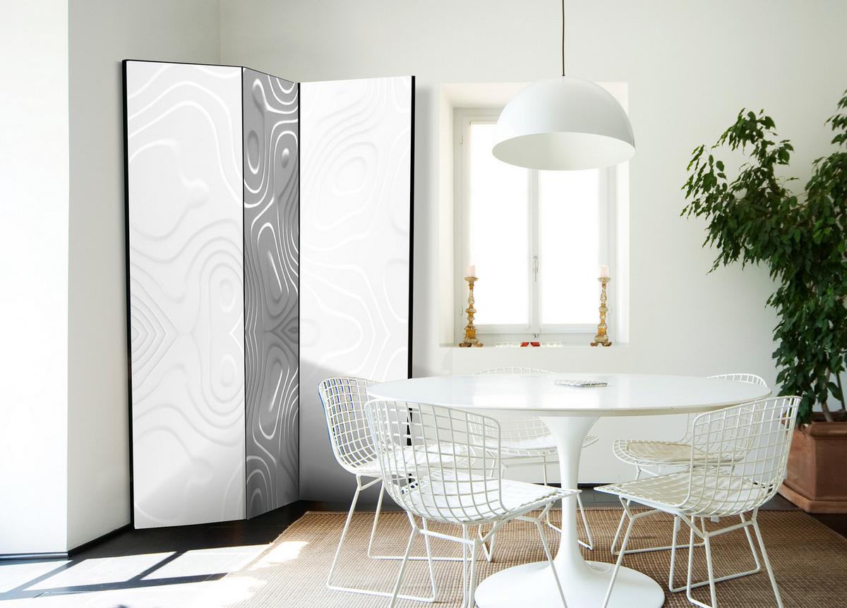 PARAVENT Einseitig Bedruckter 3-tlg 135x172 cm Moderne Wei e Wellen - Weiß, Holz/Textil (135/172/3cm) - Muralo
