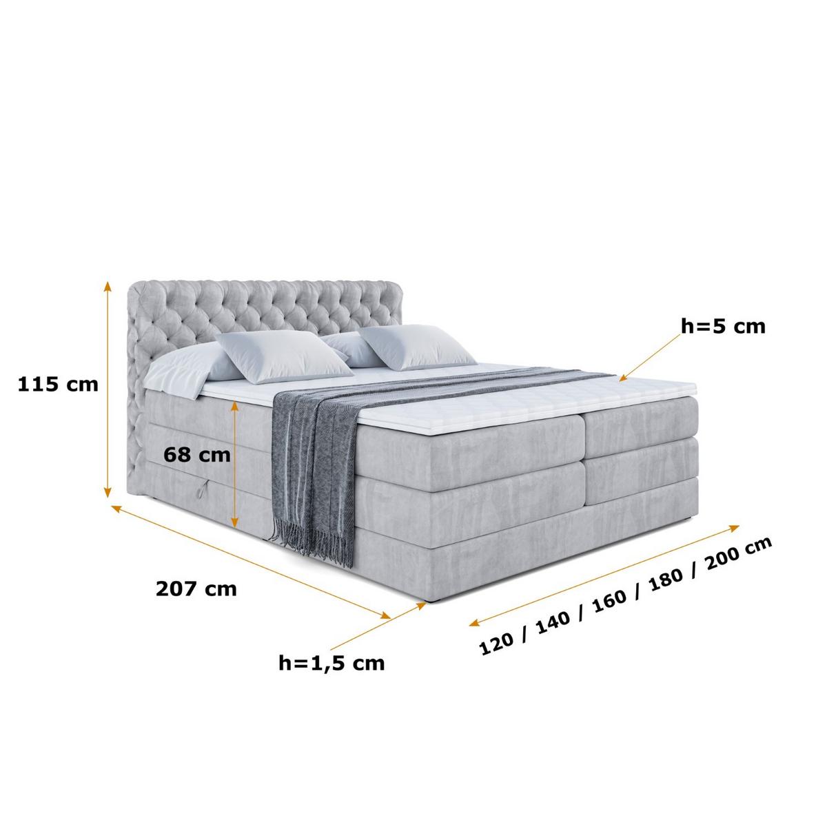 BOXSPRINGBETT BOXI8 KING - 140x200 - H3/H4 - Hellgrau - Hellgrau, Holzwerkstoff (140/200cm) - ALTDECOR