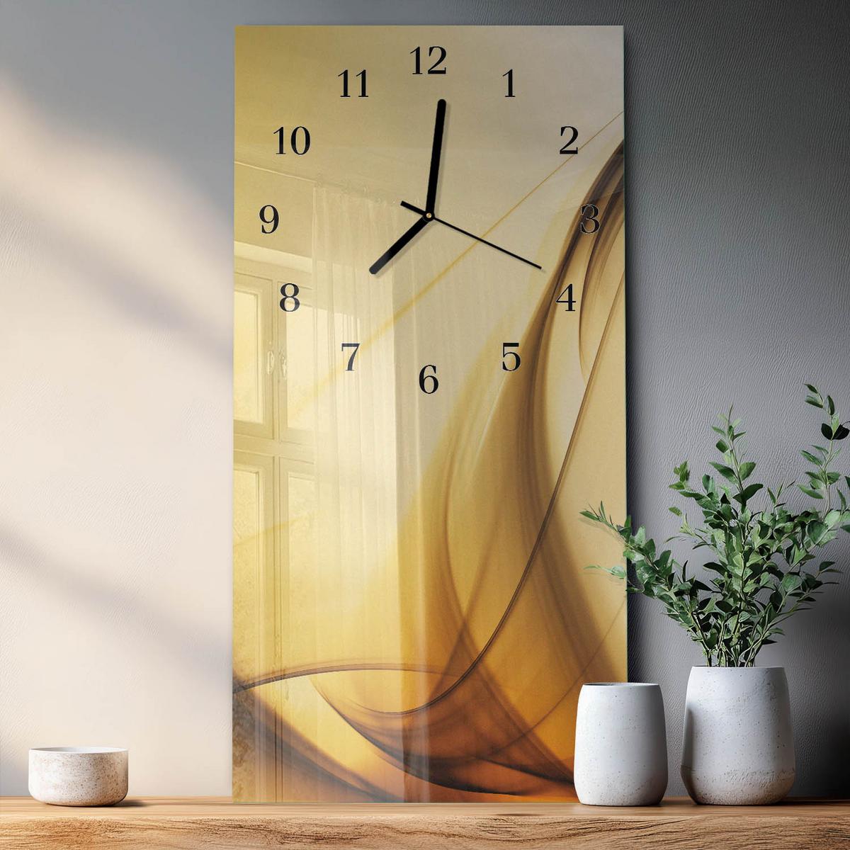 WANDUHR aus Glas 30x60 cm - Abstraktion - Beige, Glas (30/60/0.4cm) - TULUP