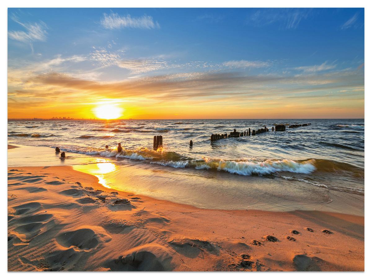 FOTOTAPETE Sonnenuntergang Strand Meer Landschaft 3D 300x210 cm - Beige/Orange, Papier (300/210cm) - Muralo