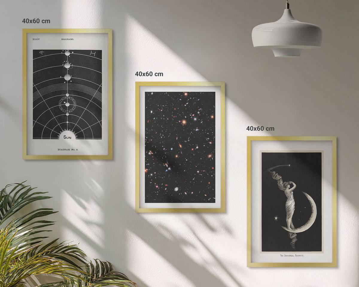 BILDER SET 3er Set - 40x60 cm Goldrahmen - Nachtdarstellung des Sonnensystems - Goldfarben, Kunststoff (40/60cm) - TULUP
