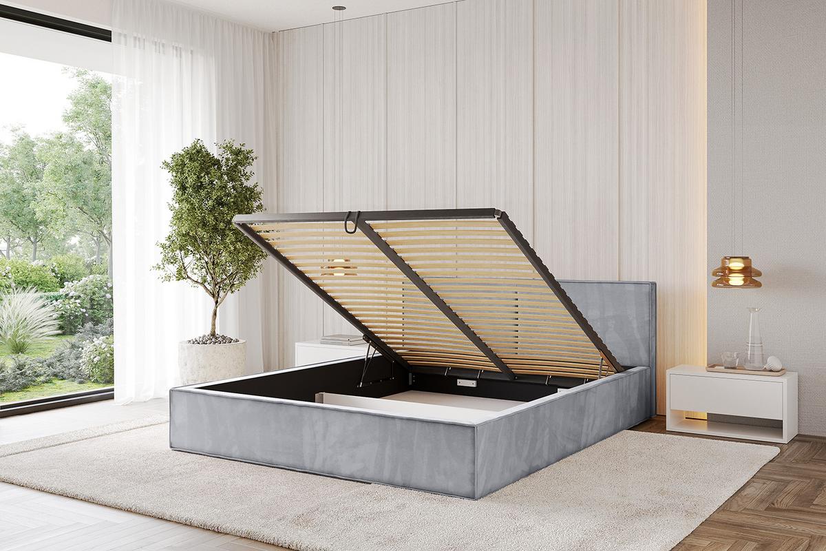 POLSTERBETT mit Bettkasten und Lattenrost, Bett mit Matratze H3/H4 - EMMI-V1 180x200 Hellgrau - Hellgrau, Holzwerkstoff/Textil (180/200cm) - ALTDECOR