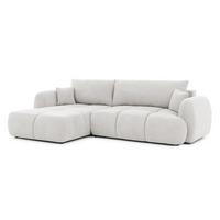 ECKSOFA Loretto aus natürlichem Creme Webstoff mit Schlaffunktion, Bettkasten und tiefen Steppungen in Bubble-Optik - Creme/Schwarz, Holz/Kunststoff (180/275cm) - S-Style