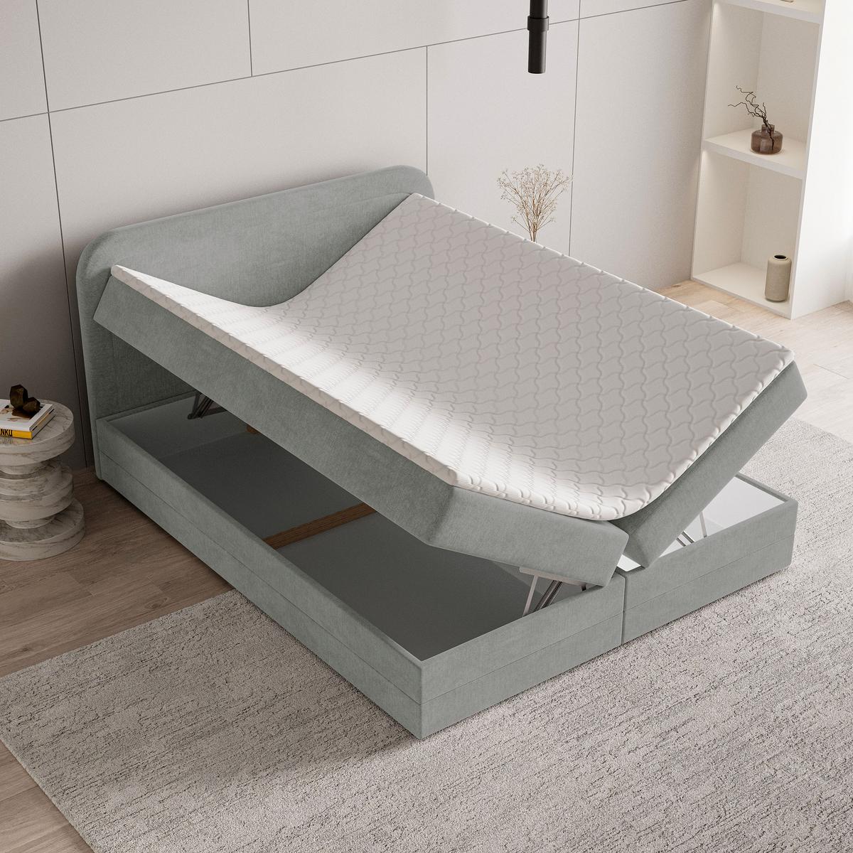 BOXBETT ARMEL 160x200 cm mit Matratze und Topper - Hellgrau - Hellgrau, Holz (160/200cm) - MASSENO