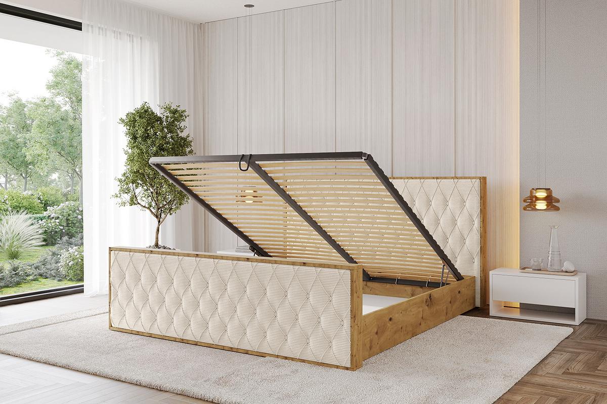 POLSTERBETT mit Bettkasten, Fußteil und Lattenrost, Boxbett ohne Matratze - ENZO5-Z 180x200 Beige - Creme, Holzwerkstoff/Textil (180/200cm) - ALTDECOR