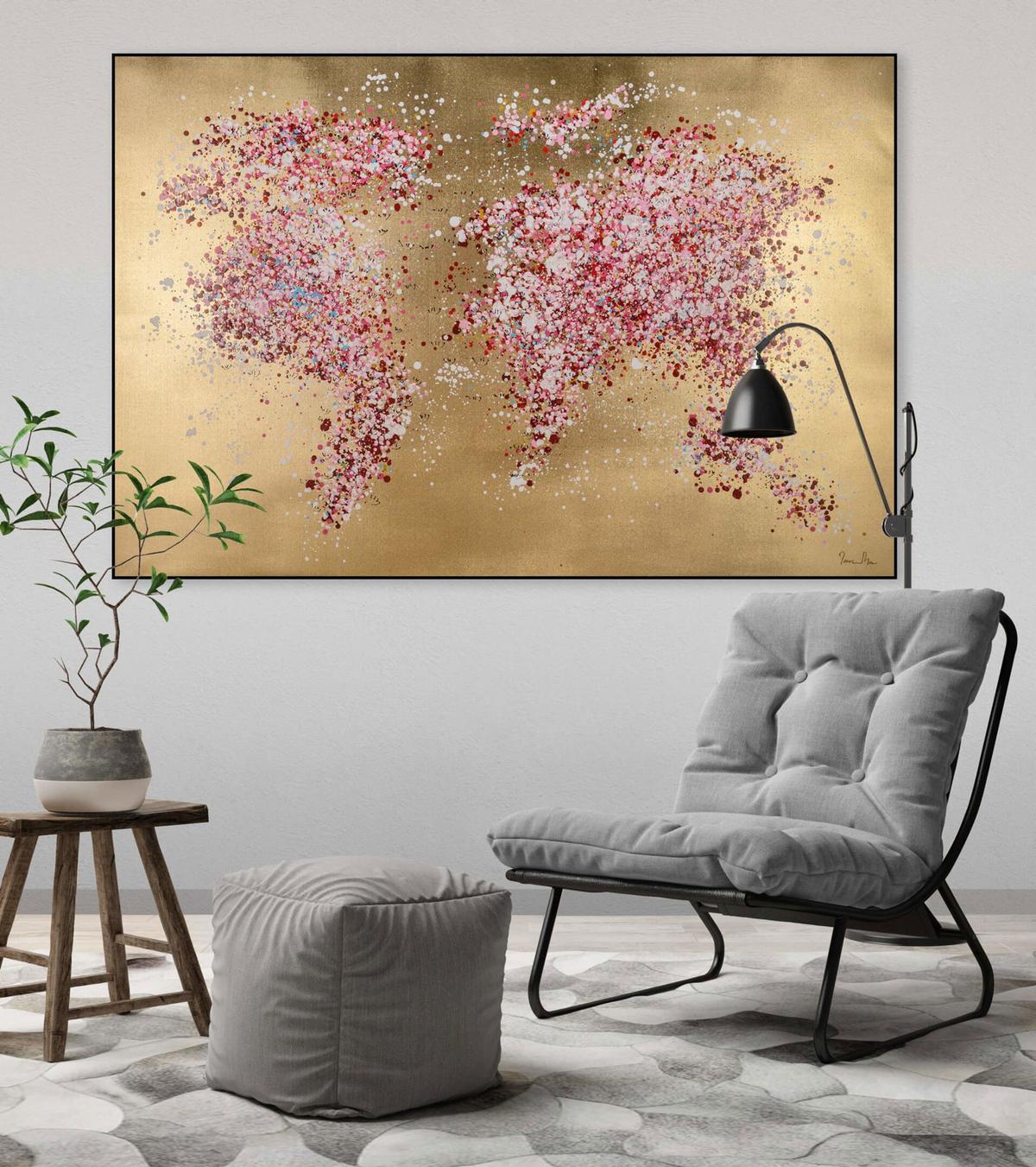 ÖLGEMÄLDE 120/80 cm - Pink/Goldfarben, Holz/Textil (120/80cm) - KUNSTLOFT