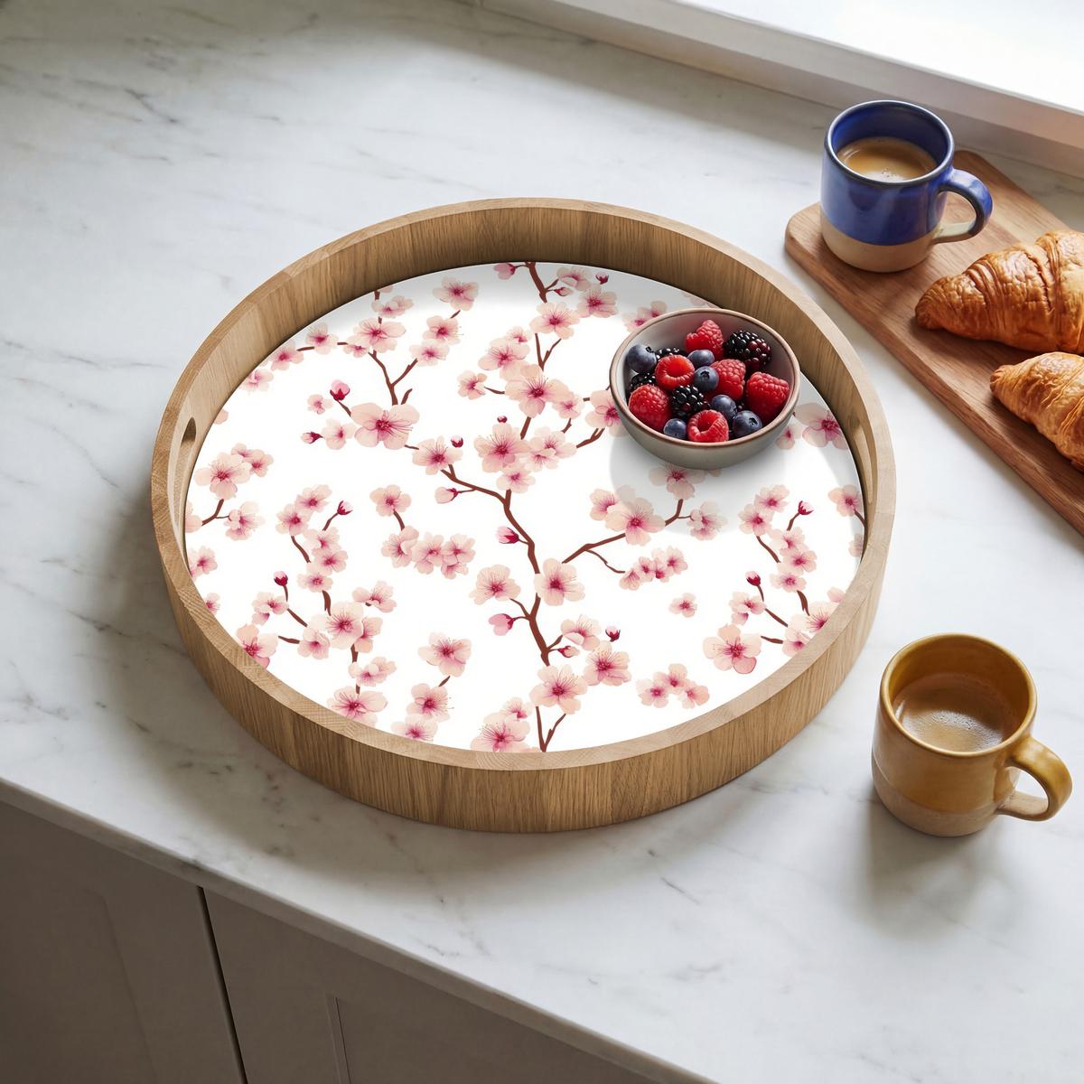 TABLETT Kirschblüte - Zweige - Rosa 40x40 cm - Rosa, Holz (40/5/5cm) - OnlyWow