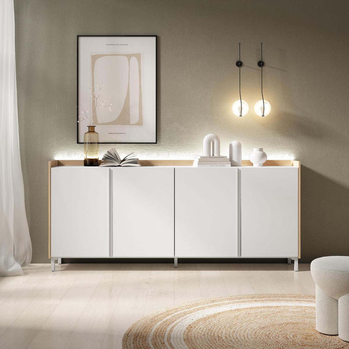 SIDEBOARD, Weiß und Eiche, 207/35/91cm, mit Beinen - Weiß, Holzwerkstoff (207/91/35cm) - Skraut Home