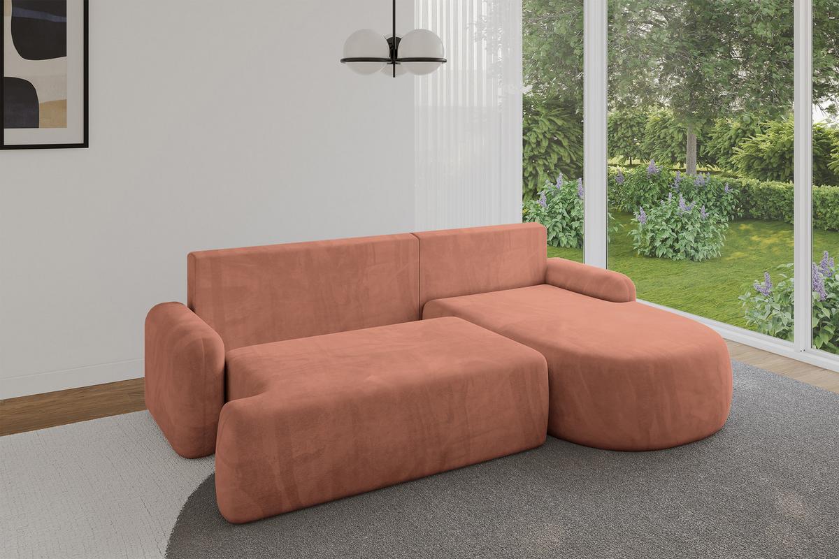 ECKSOFA mit Schlaffunktion und Bettkasten LIRA-L - 264x172x89 Apricot - Orange, Holzwerkstoff/Textil (172/264cm) - ALTDECOR