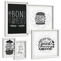 BILDER SET 5er Set - 50x50 cm & 20x30 cm & 40x60 cm Weißer Rahmen - Grafiken, Lebensmittel, kulinarische Slogans - Weiß, Kunststoff (40/60cm) - TULUP
