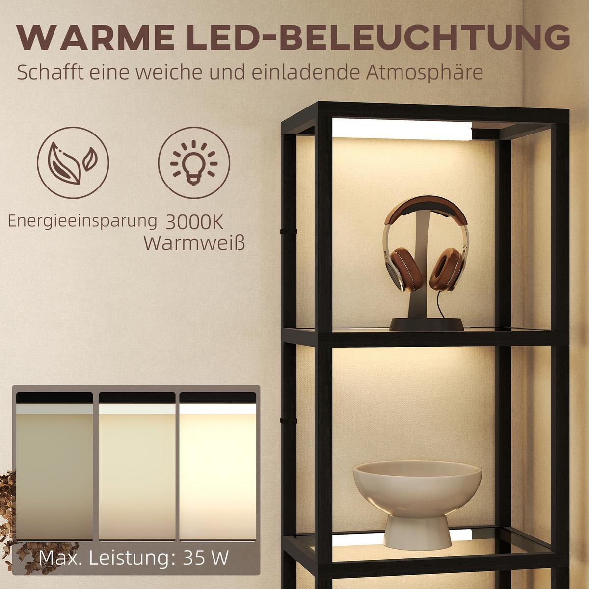 STEHLAMPE MDF Hartglas Schwarz - Schwarz, Holzwerkstoff (45/29/157cm) - HOMCOM