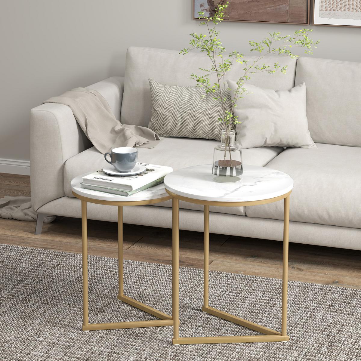 BEISTELLTISCH 2er Set MDF Stahl Gold - Goldfarben, Metall (45/45/55cm) - HOMCOM