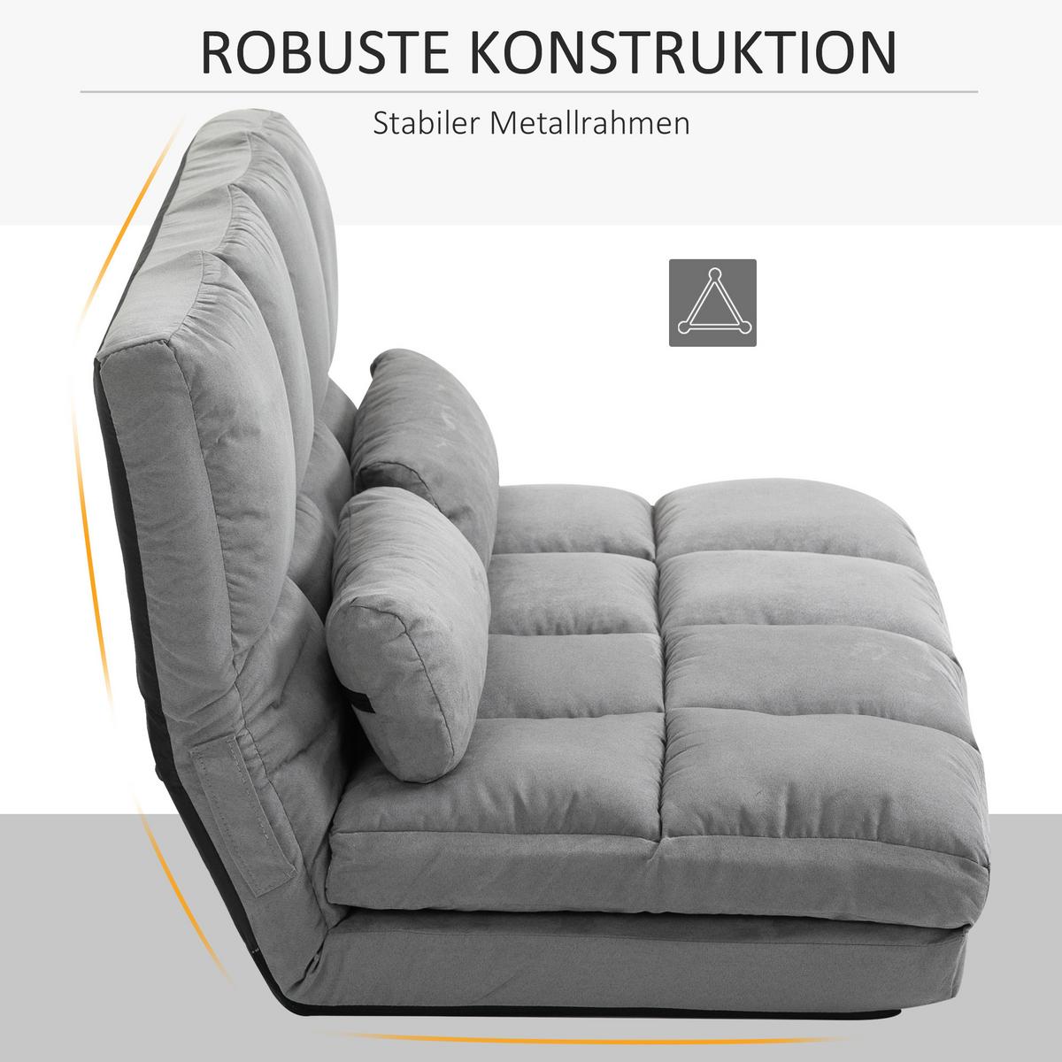 BODENSTUHL 2-in-1 Bodensessel Bett mit Rückenlehne 3 Positionen Verstellbar - Grau, Textil/Metall (73/60/102cm) - HOMCOM