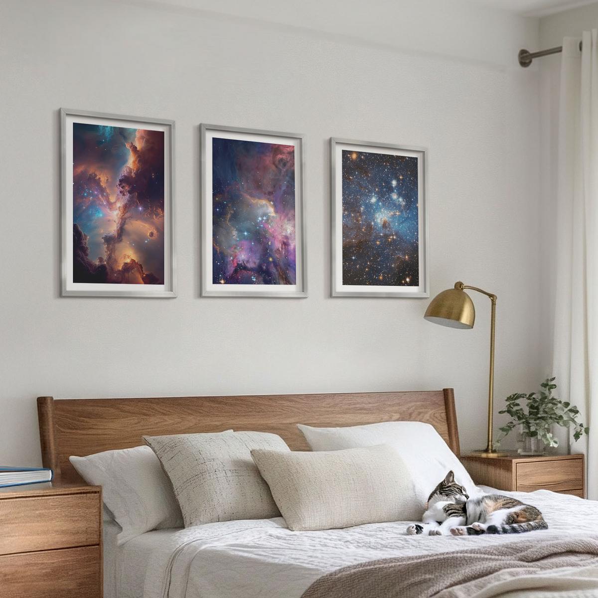 BILDER SET 3er Set - 40x60 cm Silberner Rahmen - Kosmische Sternenlandschaften - Silberfarben, Kunststoff (40/60cm) - TULUP