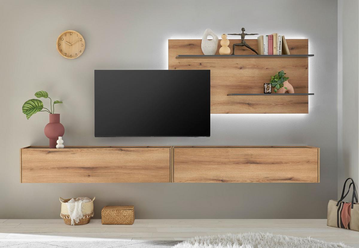 TV-LOWBOARD Evoke Eiche, grau 150 cm Hängeschrank, TV-Unterteil hängend - Eichefarben/Grau, Holzwerkstoff/Metall (150/35/30cm) - Furn.Design