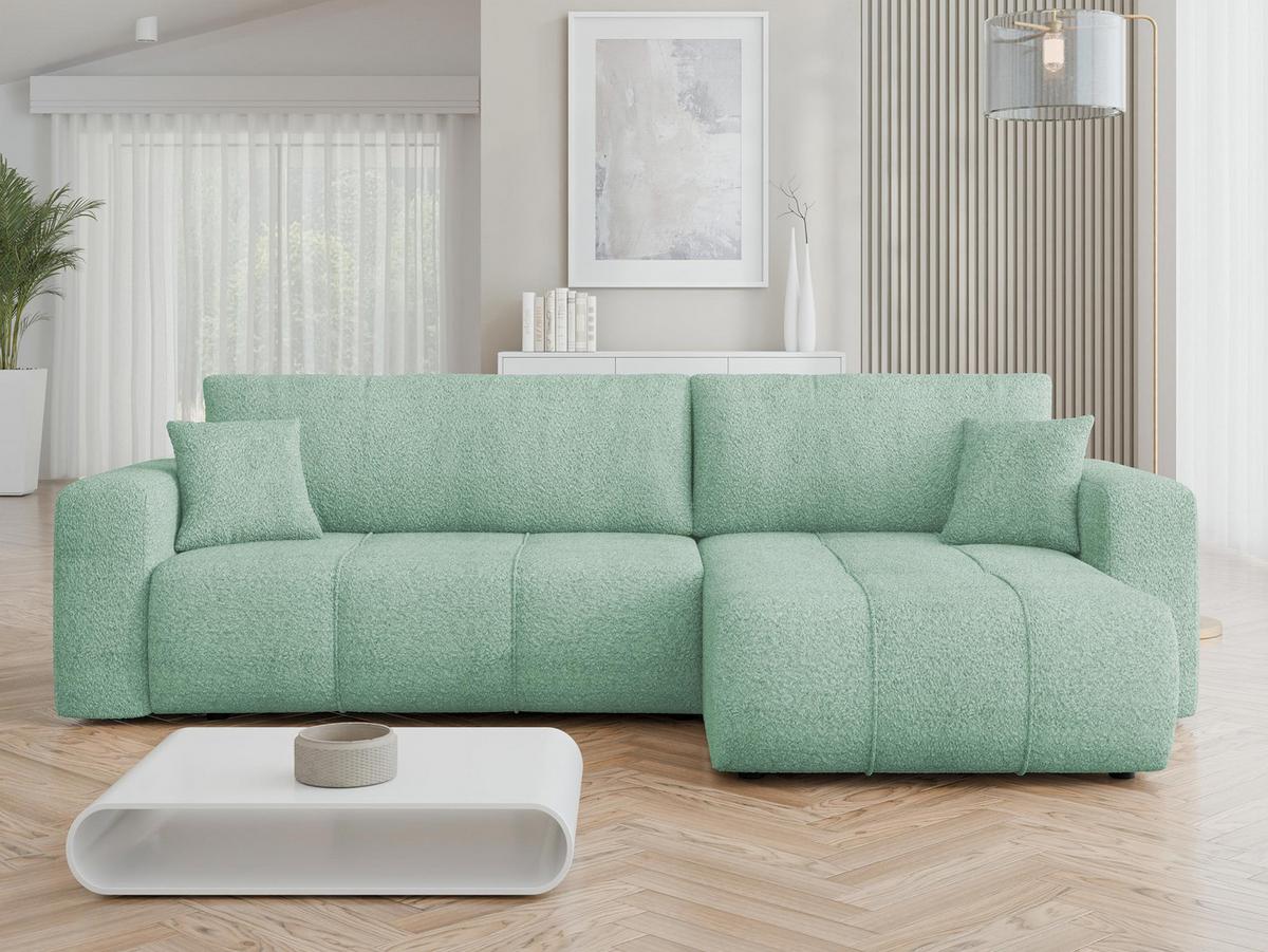 ECKSOFA Furyn Maxi Boucle - Schwarz/Mintgrün, Holzwerkstoff/Kunststoff (274/145cm) - MIRJAN24