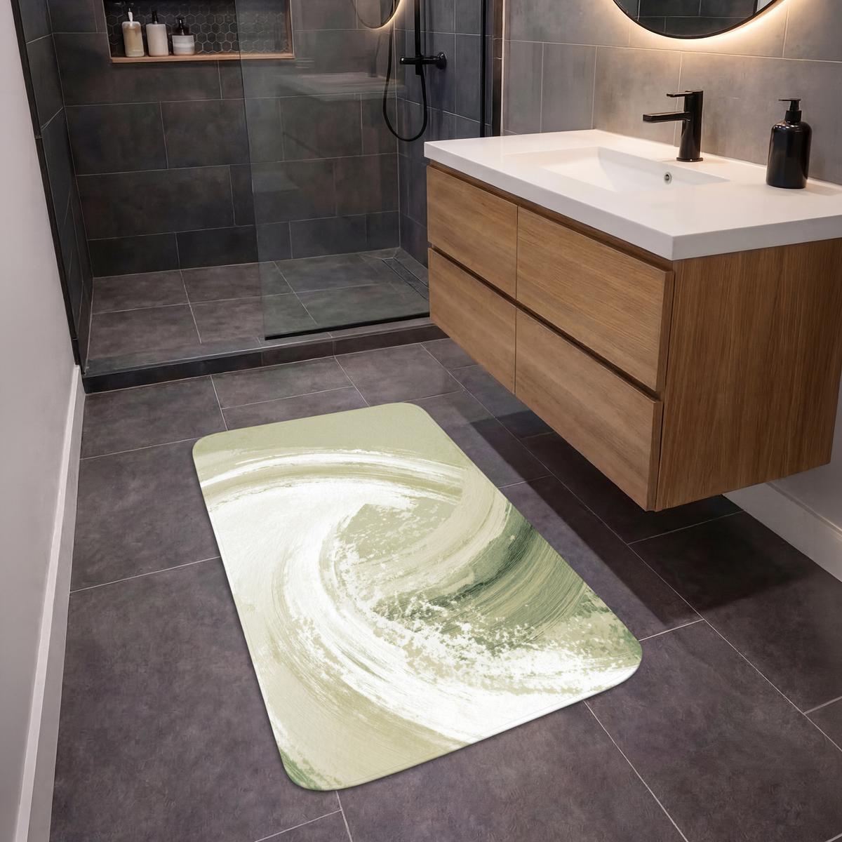 BADEMATTE Abstrakt - Pinselstriche - Wellen - Grün 60x90 cm - Mintgrün, Textil (60/90cm) - OnlyWow
