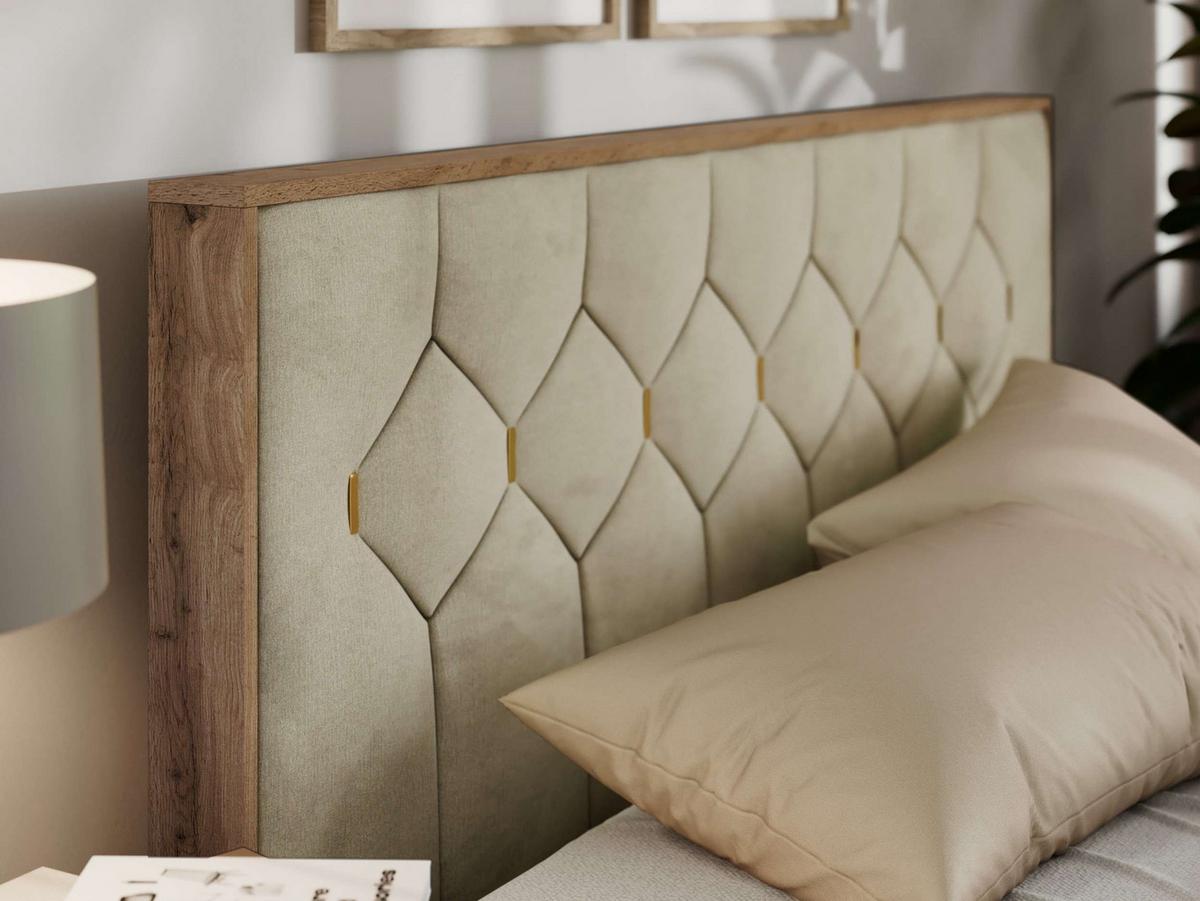 POLSTERBETT LARINO CLASSIC 140/200 - Beige Velvet - Schaum-Matratze - Beige, Textil (140/200cm) - MKS
