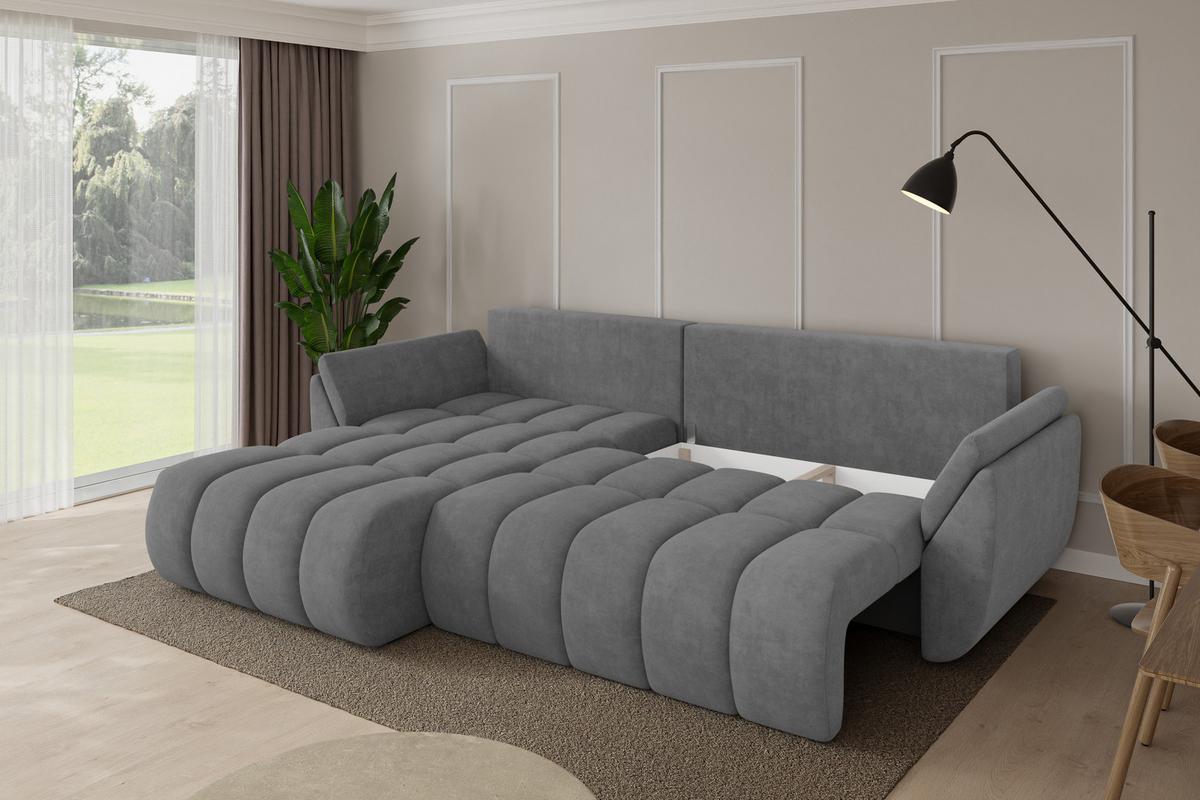 ECKSOFA mit Schlaffunktion Ottomane Links TOKO-L-v1 277x194x86 Grau Velours - Taupe/Schwarz, Holzwerkstoff/Kunststoff (277/194cm) - ALTDECOR