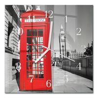 WANDUHR aus Glas 30x30 cm - Rote Telefonzelle - Rot, Glas (30/30/0.4cm) - TULUP