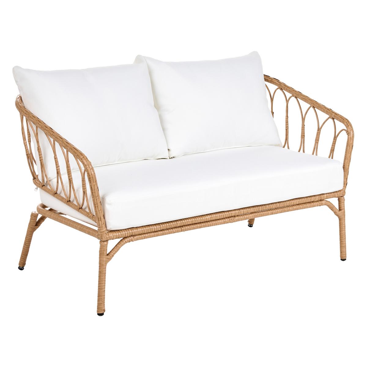GARTENSOFA 2-Sitzer mit Bank Polyrattan Hellbraun Follo - Hellbraun/Braun, Kunststoff (130/89/66cm) - Beliani