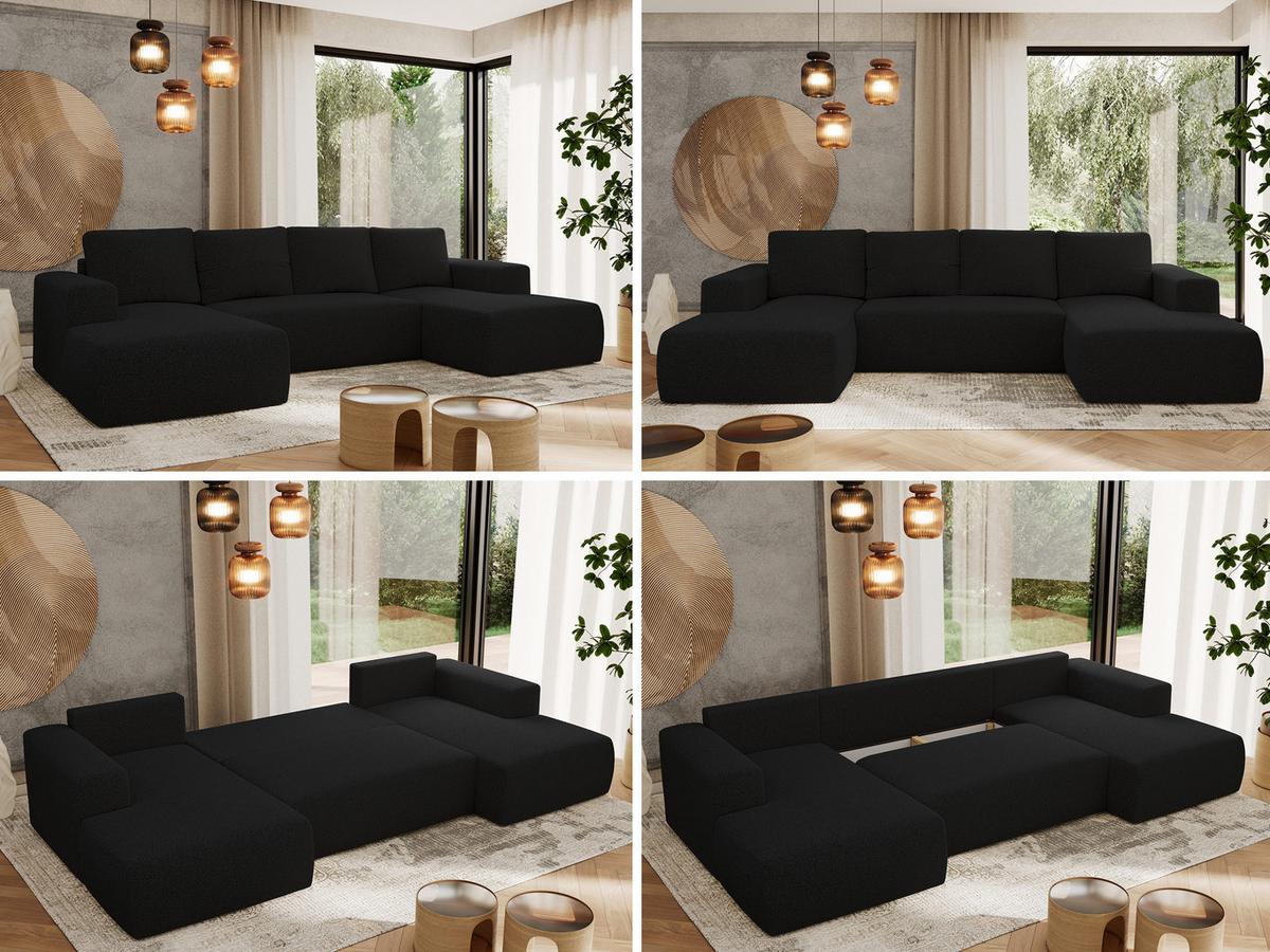 WOHNLANDSCHAFT TRENTINO U Schwarz Boucle - Schwarz, Kunststoff/Textil (334/91/163cm) - MKS