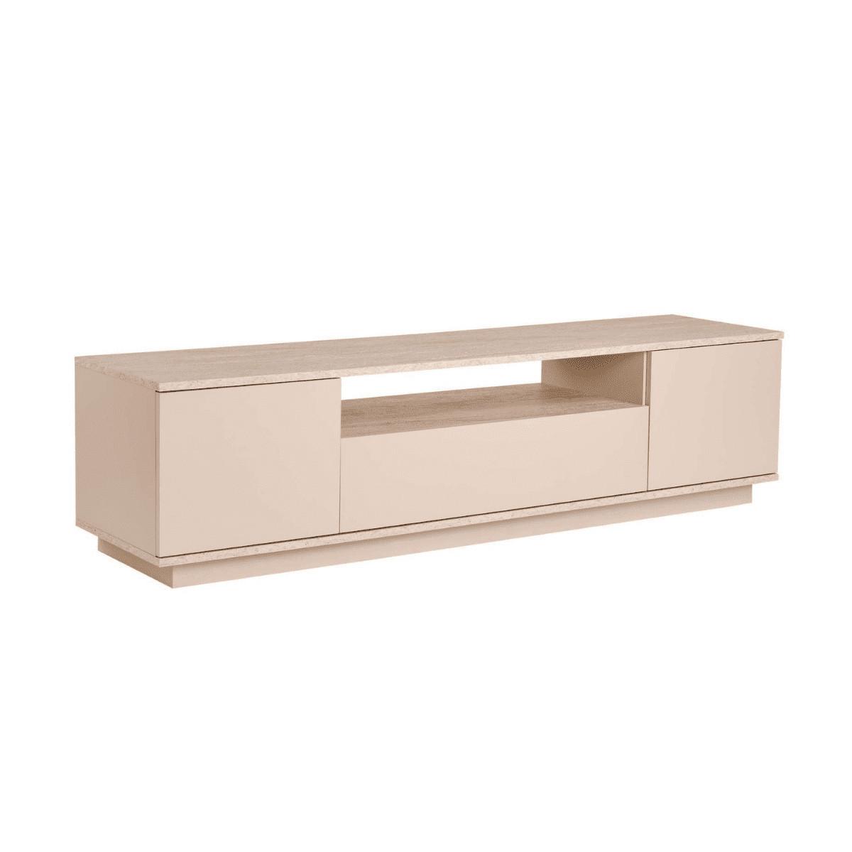 TV furniture with 3 folding doors and 1 niche, L180 cm - Beige, Holzwerkstoff (44.5/44.6/12cm) - Calicosy