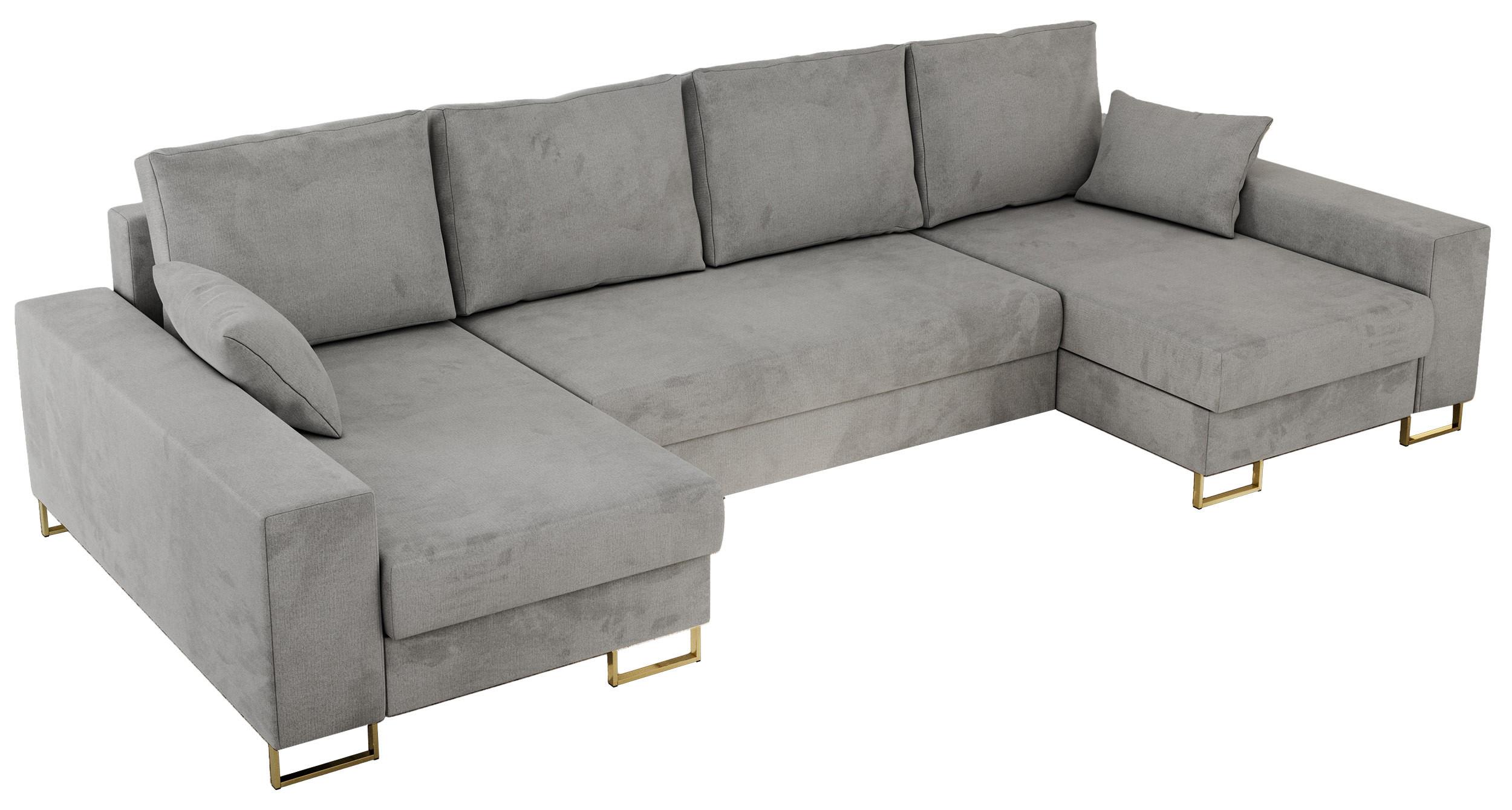 WOHNLANDSCHAFT DORIAN U Velvet Hellgrau - Goldfarben/Hellgrau, Textil/Metall (312/85/138cm) - MKS