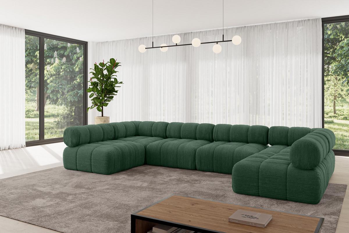 WOHNLANDSCHAFT modulares Sofa Garvo-U2 - 380x190x70 cm Grün Cord - Grün, Holzwerkstoff/Textil (380/70/190cm) - ALTDECOR