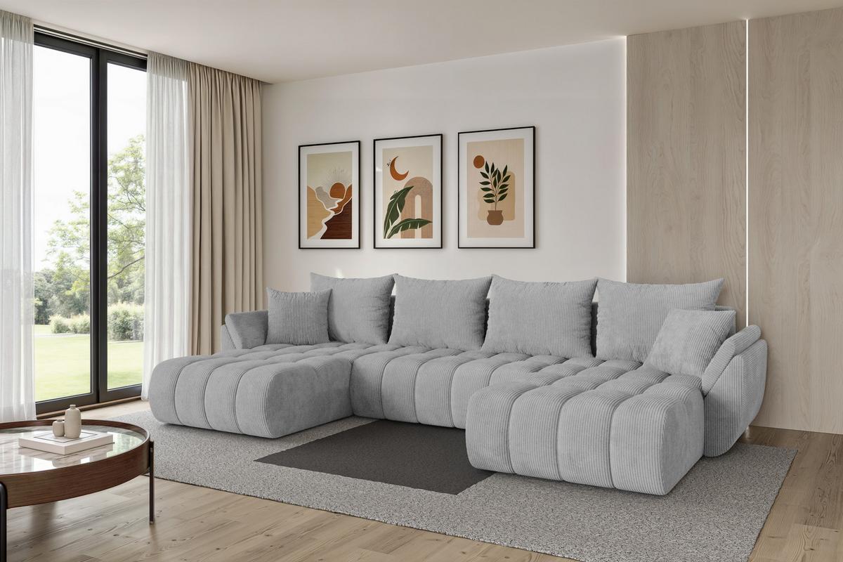 WOHNLANDSCHAFT mit Schlaffunktion und Bettkasten TOKO-U-v1 378x194x86 Grau Cord - Schwarz/Grau, Holzwerkstoff/Kunststoff (378/86/194cm) - ALTDECOR