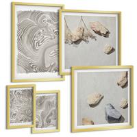 BILDER SET 5er Set - 50x50 cm & 20x30 cm & 40x60 cm Goldrahmen - Moderne abstrakte Formen - Goldfarben, Kunststoff (40/60cm) - TULUP