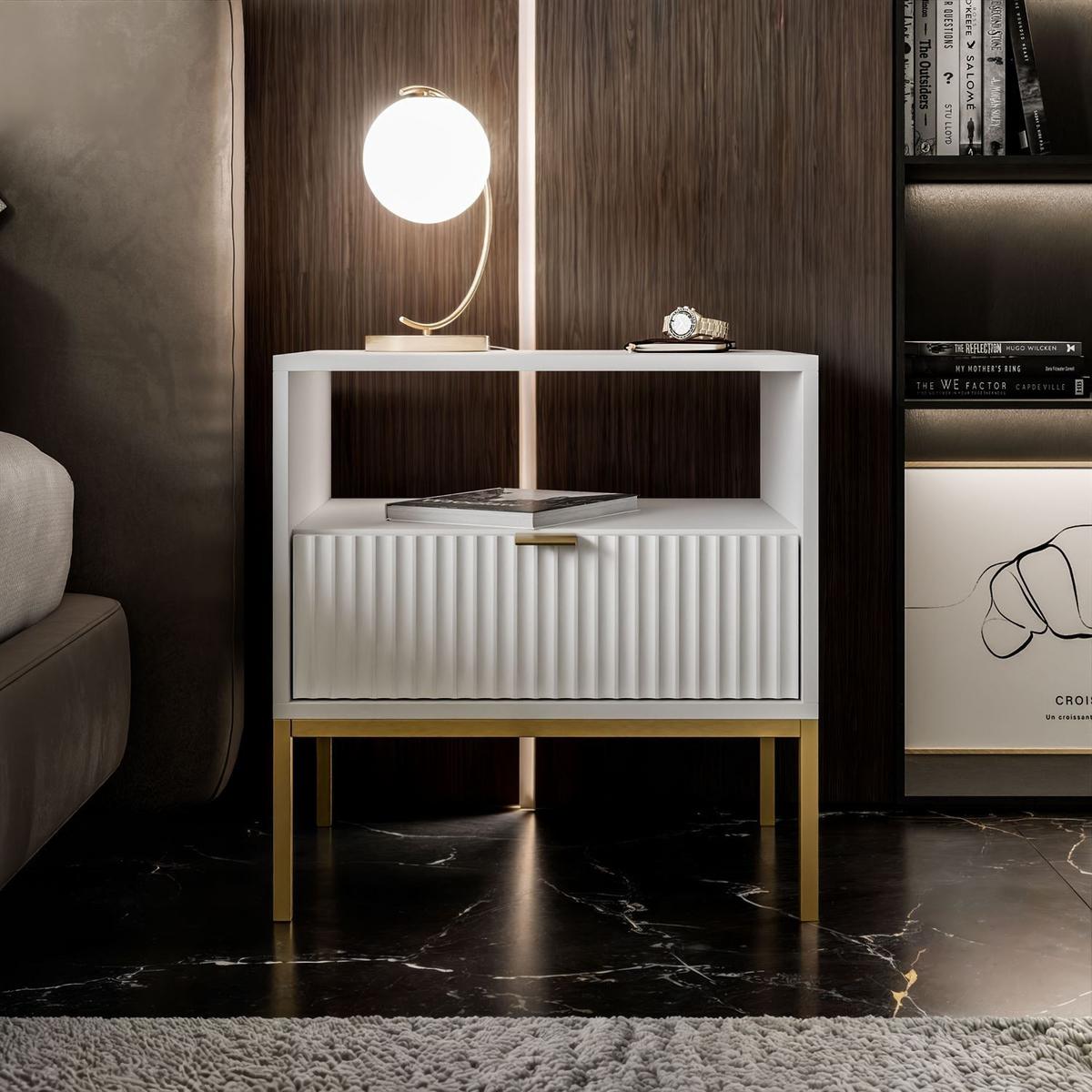 NACHTTISCH CORTADO GOLD S54 WEISS - Weiß, Holzwerkstoff (54/56/39cm) - Lookway