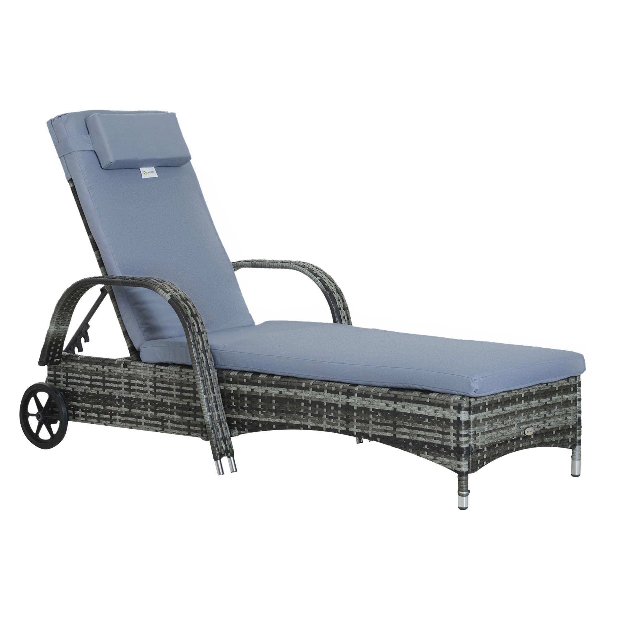 SONNENLIEGE, Polyrattan+Metall, Grau - Multicolor, Kunststoff (73/103/200cm) - Outsunny