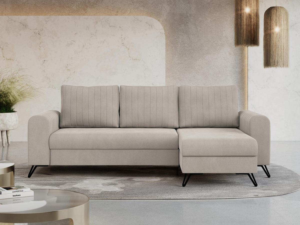 ECKSOFA Axel Samt Ecru - Ecru/Schwarz, Textil/Metall (242/140cm) - MKS
