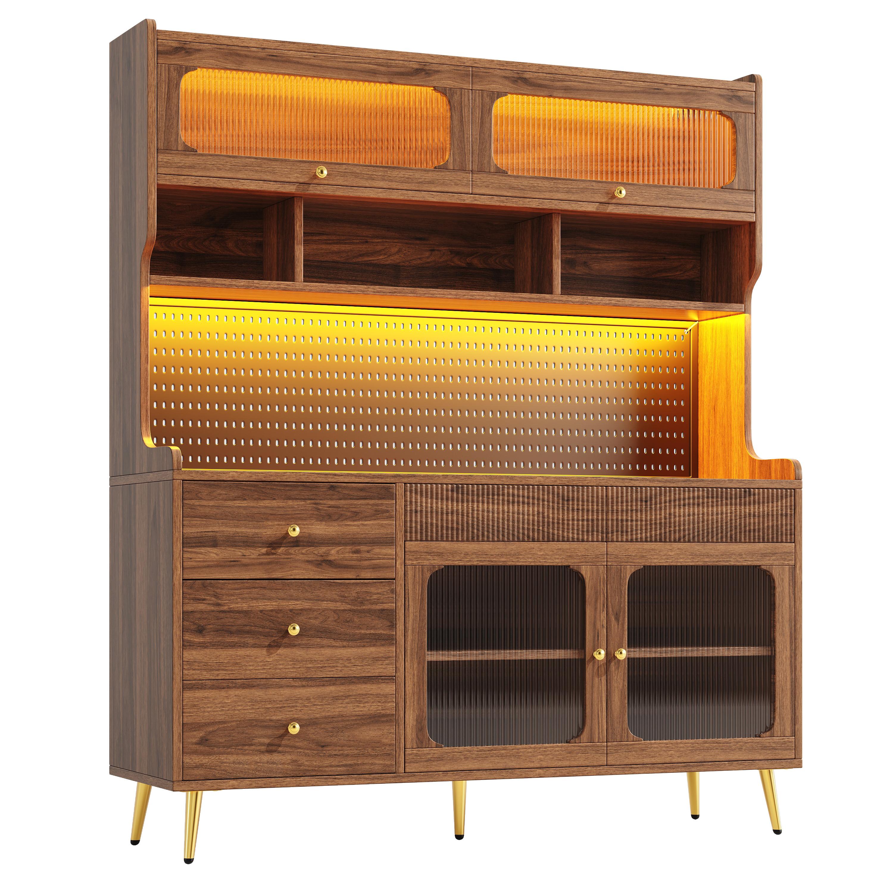 KÜCHENSCHRANK 171 cm mit Smart-LED, Glasfront & Lochwand - Walnussfarben, Holzwerkstoff (145/171/39cm) - Urban Meuble