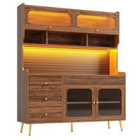 KÜCHENSCHRANK 171 cm mit Smart-LED, Glasfront & Lochwand - Walnussfarben, Holzwerkstoff (145/171/39cm) - Urban Meuble