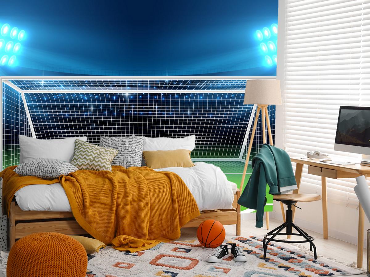 FOTOTAPETE für Jugendzimmer Elfmeter Schuss Linie Fußball 500x350 - Blau/Schwarz, Papier (500/350cm) - Muralo