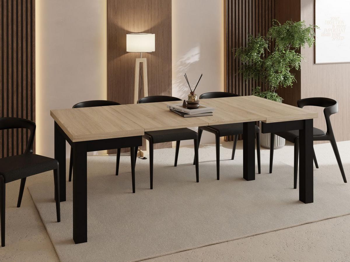 ESSTISCH Toren ausziehbar verlängerbar quadratisch, Eiche Sonoma Hellbraun 100-200/100/76.5 cm - Schwarz/Sonoma Eiche, Holz/Holzwerkstoff (100/200/76.5cm) - WFL GROUP
