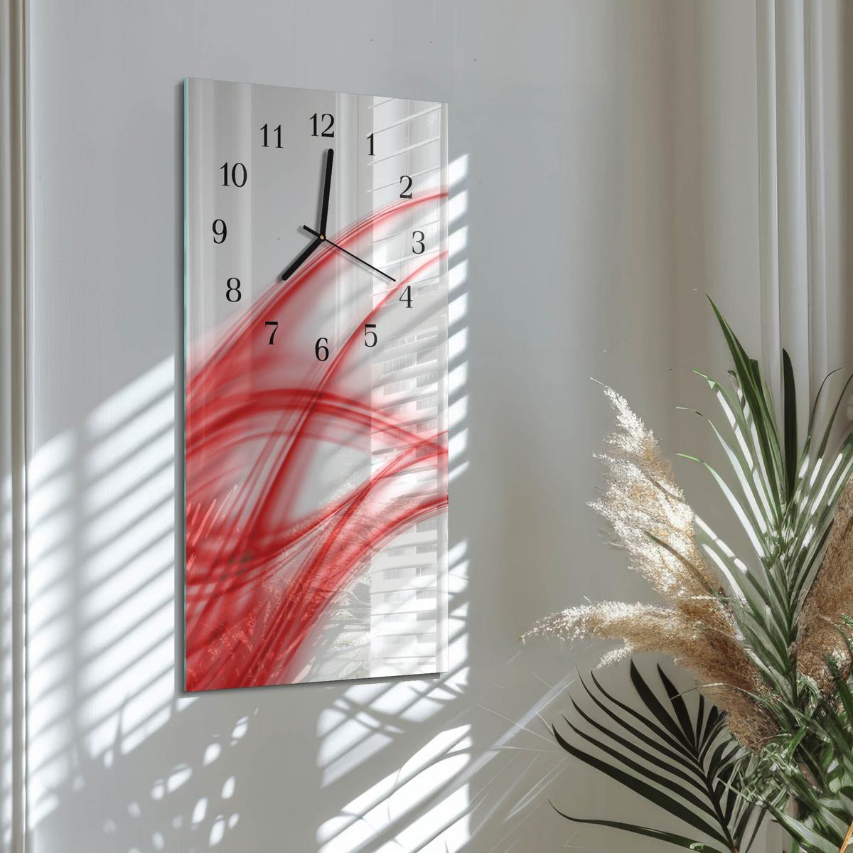 WANDUHR aus Glas 30x60 cm - Abstrakte Kunst - Rot, Glas (30/60/0.4cm) - TULUP