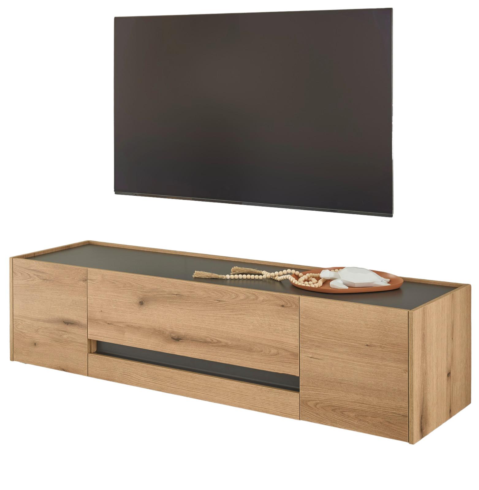 TV-LOWBOARD Eiche Evoke, grau 170 cm, TV-Unterteil mit Doppelschubkasten - Eichefarben/Schwarz, Holzwerkstoff/Kunststoff (170/40/45cm) - Furn.Design