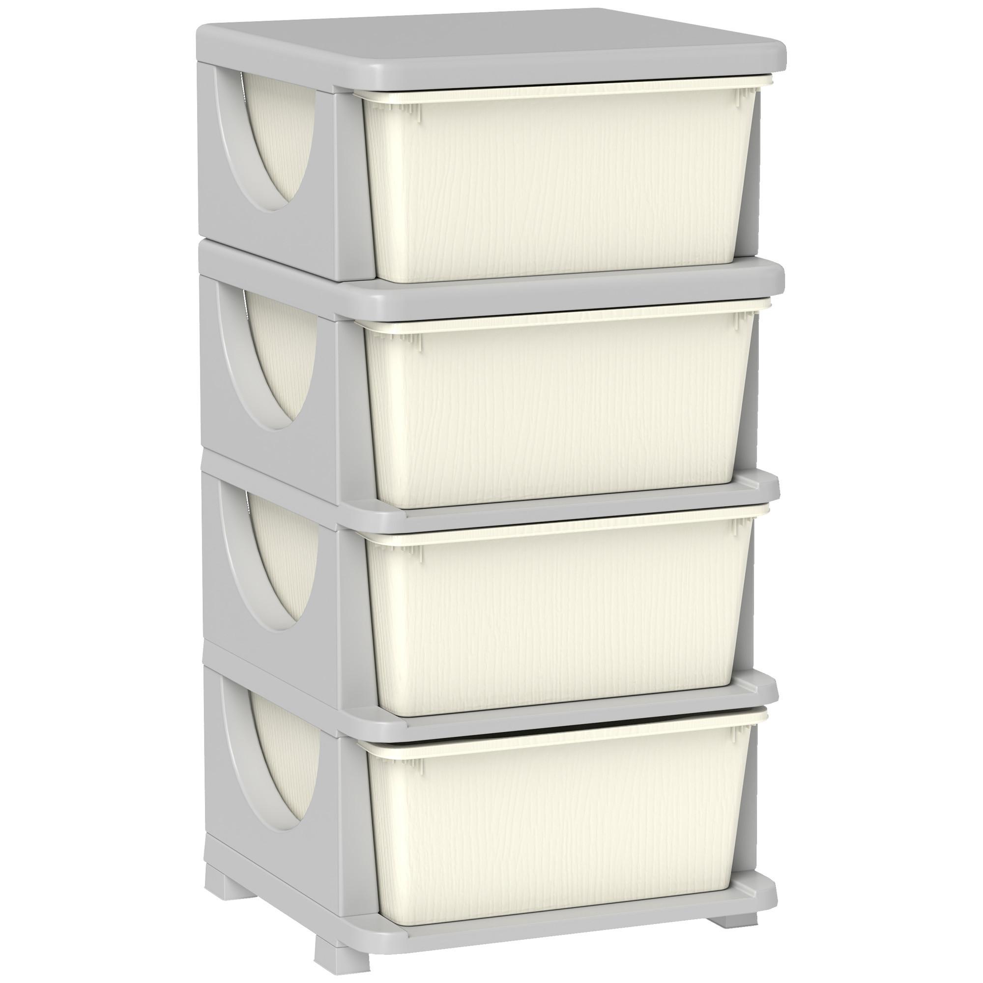 AUFBEWAHRUNGSBOXEN für Kinder, 4 große Schubladen, Kunststoff - Creme, Kunststoff (37/76/37cm) - HOMCOM