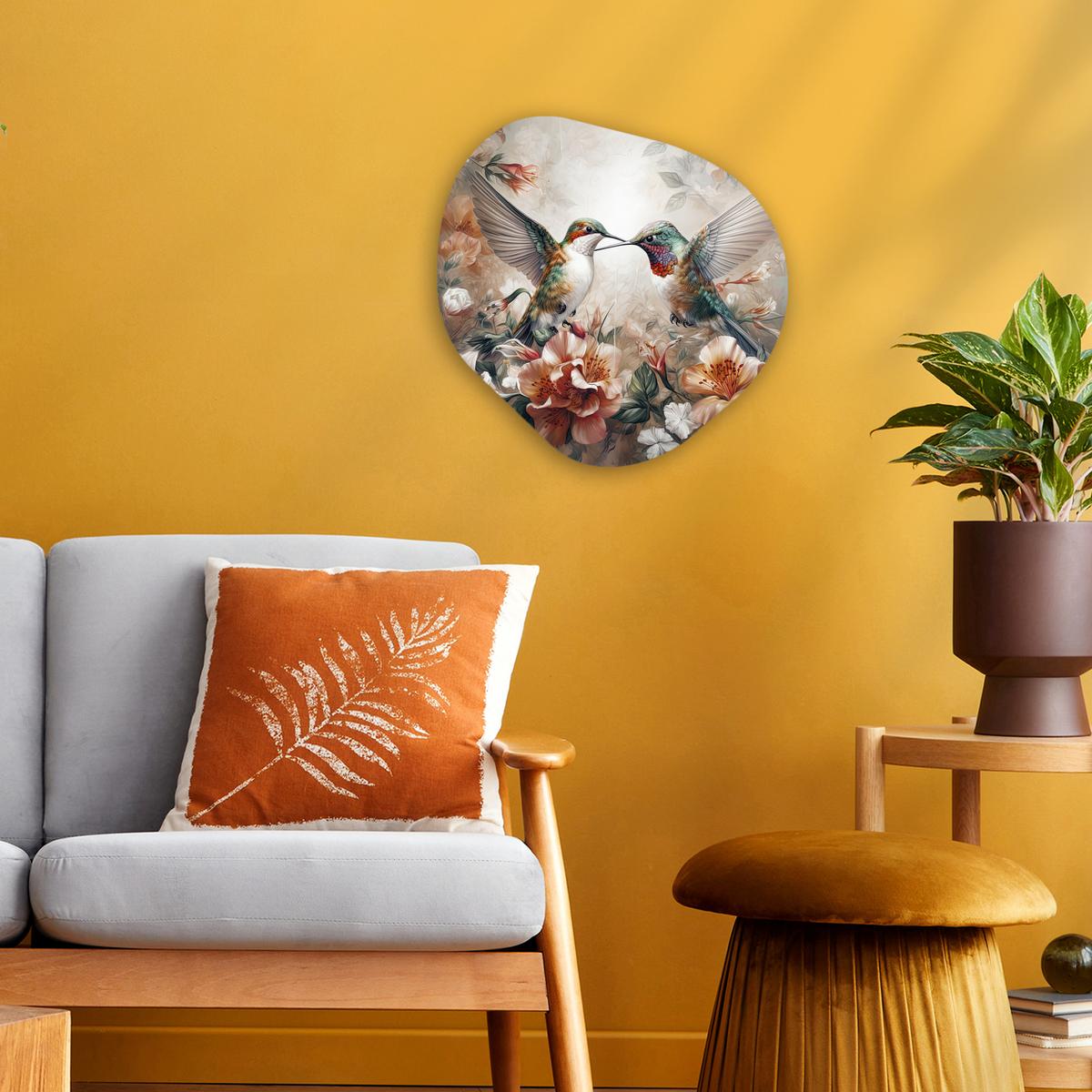 WANDBILD Kolibri - Vögel - Blumen - Natur Wanddeko 40x40 cm - Altrosa, Kunststoff (40/40cm) - MuchoWow