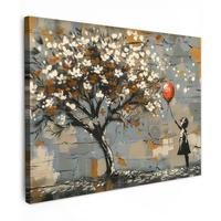 LEINWANDBILD Baum - Graffiti - Banksy-Stil - Ballon-Mädchen Wandbild 40x30 cm - Blaugrau, Textil (40/30cm) - MuchoWow