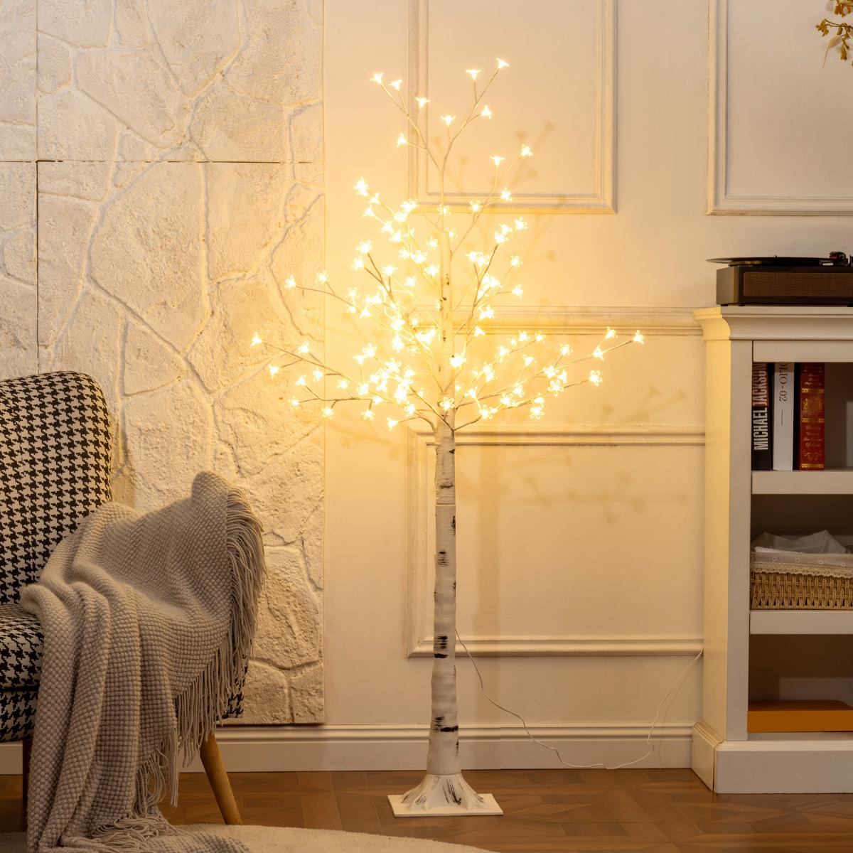 LED Baum, 150 cm Lichterbaum, Kirschbaum mit 120 LEDs, 3 Helligkeitsstufen - Weiß, Kunststoff (150cm) - HOMCOM