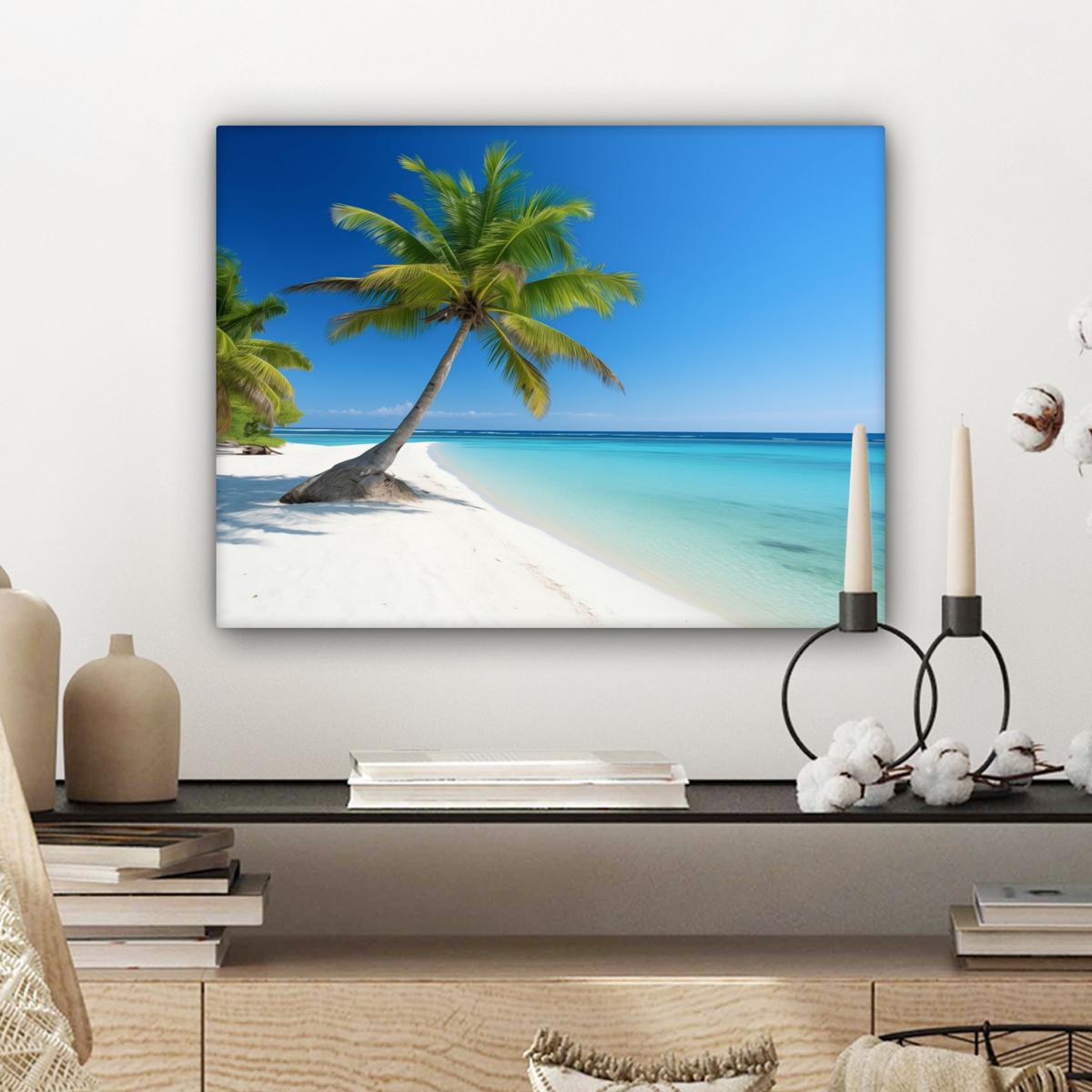 LEINWANDBILD Strand - Palme - Tropisch - Meer Wandbild 40x30 cm - Grün, Textil (40/30cm) - MuchoWow