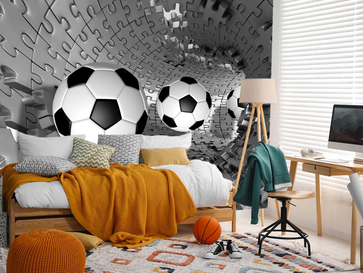 FOTOTAPETE für Wohnzimmer Fußball Puzzle Sport Abstraktion 350x256 - Schwarz/Weiß, Papier (350/256cm) - Muralo