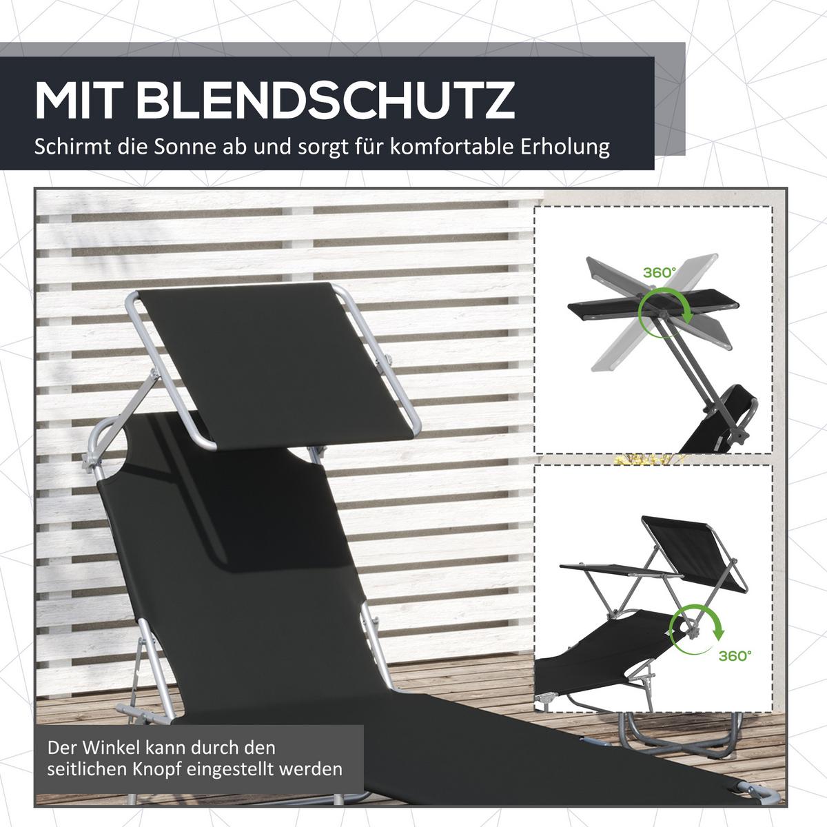 SONNENLIEGE mit Sonnenschutz, Schwarz - Schwarz, Metall (58/27/187cm) - Outsunny