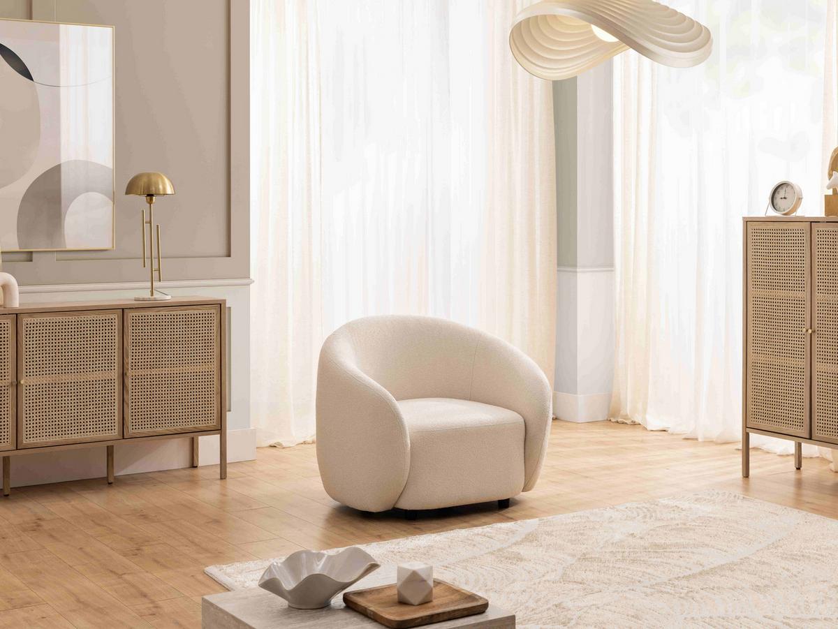 SESSEL Roundi Cremeweiß Bouclé - Creme/Schwarz, Holz/Kunststoff (90/76/80cm) - S-Style Möbel