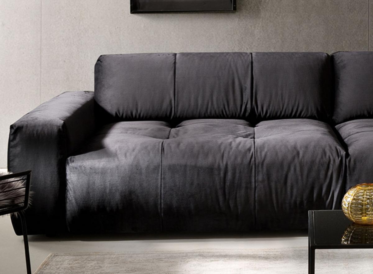 SOFA MIT SITZTIEFENVERSTELLUNG PALACE Schwarz Velvet Relaxfunktion - Schwarz, Textil (298/74/120cm) - KAWOLA